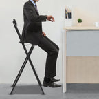 1Pcs Folding Bar Stool with Backrest, 29.53" Tall Foldable Stool Chair Portable High Folding Leather Bar Chair for Kitchen Island Shop Cafe Dining Room Gardening, 275lb Load Capacity(Black)