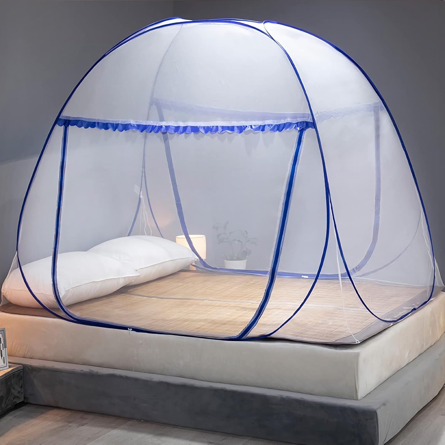 Mosquito Net for Bed, Folded Size 12 inch Portable Camping Travel Mosquito Net, Pop Up Mosquito Tent with Double Entry for King Queen Size Bed (Folded 12 Inch, 71"x79"x59")