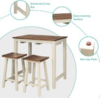 Giantex 3 Piece Pub Dining Set, Counter Height Pub Table with 2 Saddle Bar Stools, Tavern Collection Table Set for Living Room, Kitchen, Small Space (Brown & Milky White)