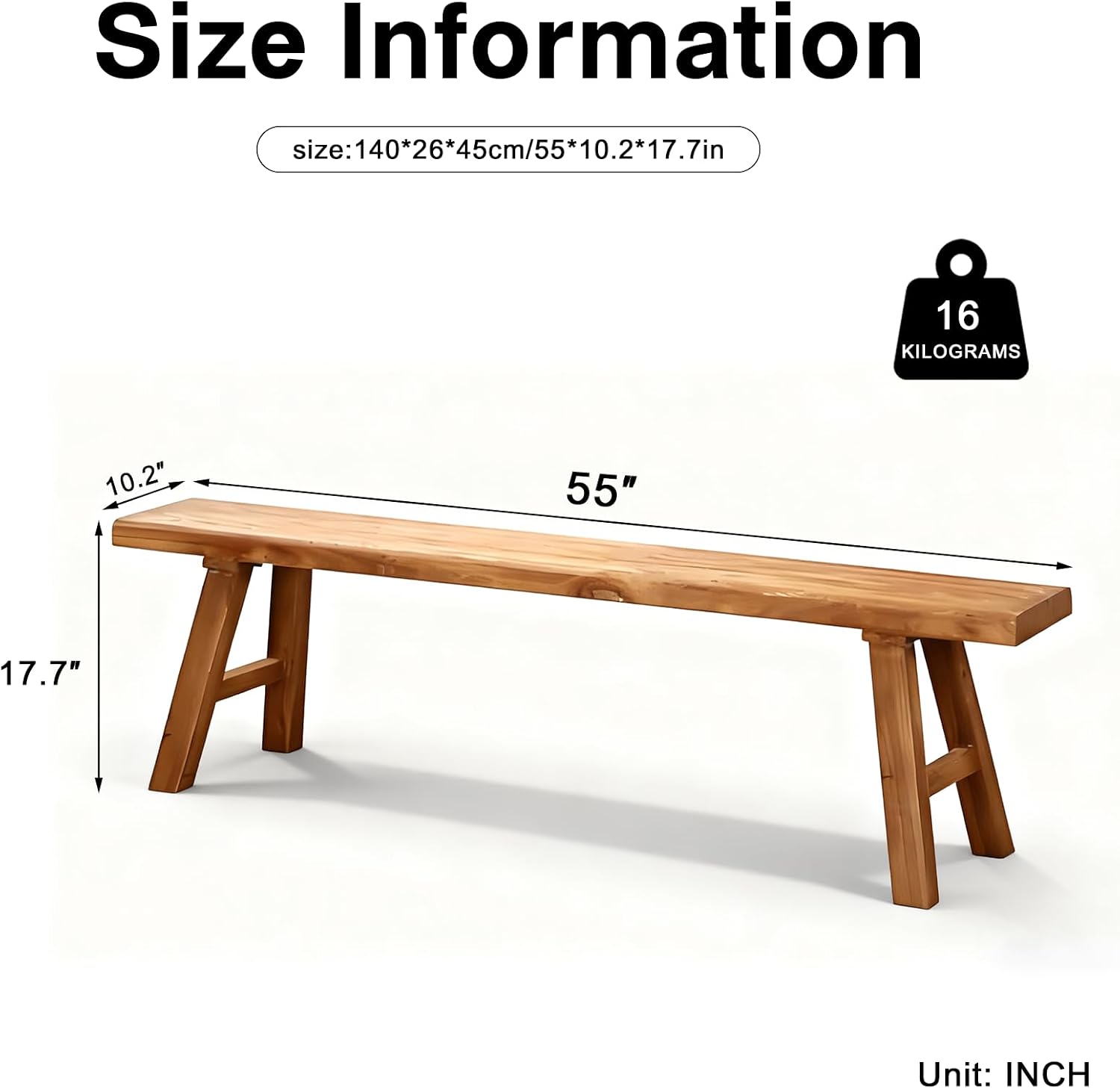 Wooden Entryway Bench Farmhouse for Bedroom End of Bed Vintage Artisan Live Edge Ustic Interior Decor Accent Mudroom,Bedside,Dinette Table,Noodle Narrow Bench (55" W x 17.7" H x 10" D)