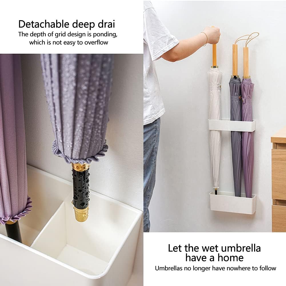 Umbrella Stand Holder Indoor, Wall Mounted No Punching Umbrella Storage Rack, Detachable Japanese Style Umbrella Stand Space Saving for Hotel Hallway Home Office