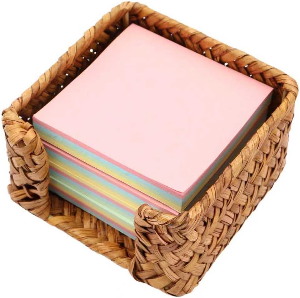 Sticky Note Holder Seagrass Post It Note Dispenser, 3 x 3 Inch Woven Sticky Note Dispenser, Farmhouse Post It Holder for Desk Home Office Decor, Caramel