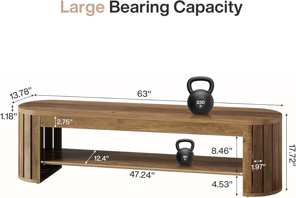 Tribesigns 63" Wooden Entryway Bench with Shoe Storage, Long 2-Tier Narrow Shoe Bench with Arc Vertical Slat Splicing Legs, End of Bed Stool for Bedroom, Entrance, Living Room (Brown)