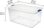 105-quart clear plastic storage box with lid, blue. Pack of 2