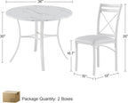 VECELO 5 Piece Dining Table Set for 4 with Chairs, Faux Marble Tabletop, Small Space, Kitchen, Breakfast Nook, White