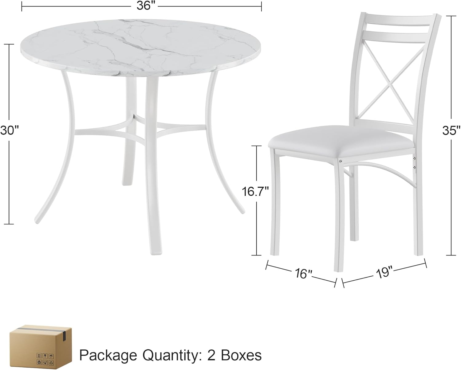 VECELO 5 Piece Dining Table Set for 4 with Chairs, Faux Marble Tabletop, Small Space, Kitchen, Breakfast Nook, White