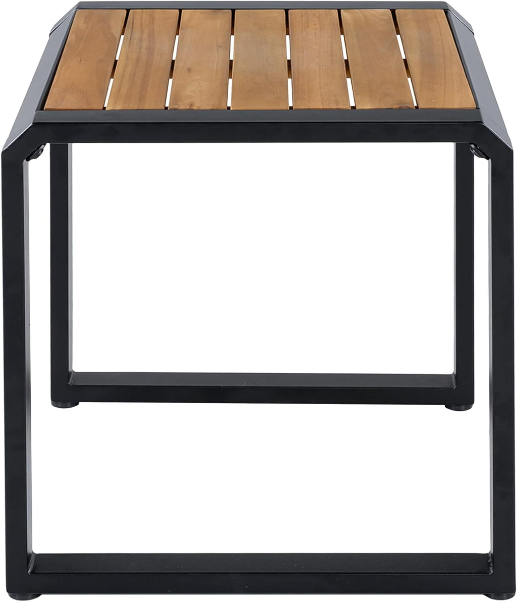 Outdoor Side Table with Teak Wood Top, Metal Frame Patio Accent Table, 120 lbs Capacity, Modern Indoor & Outdoor End Table, Porch, Poolside, Living Room, Sleek Minimalist Design, Teak,Black