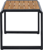 Outdoor Side Table with Teak Wood Top, Metal Frame Patio Accent Table, 120 lbs Capacity, Modern Indoor & Outdoor End Table, Porch, Poolside, Living Room, Sleek Minimalist Design, Teak,Black