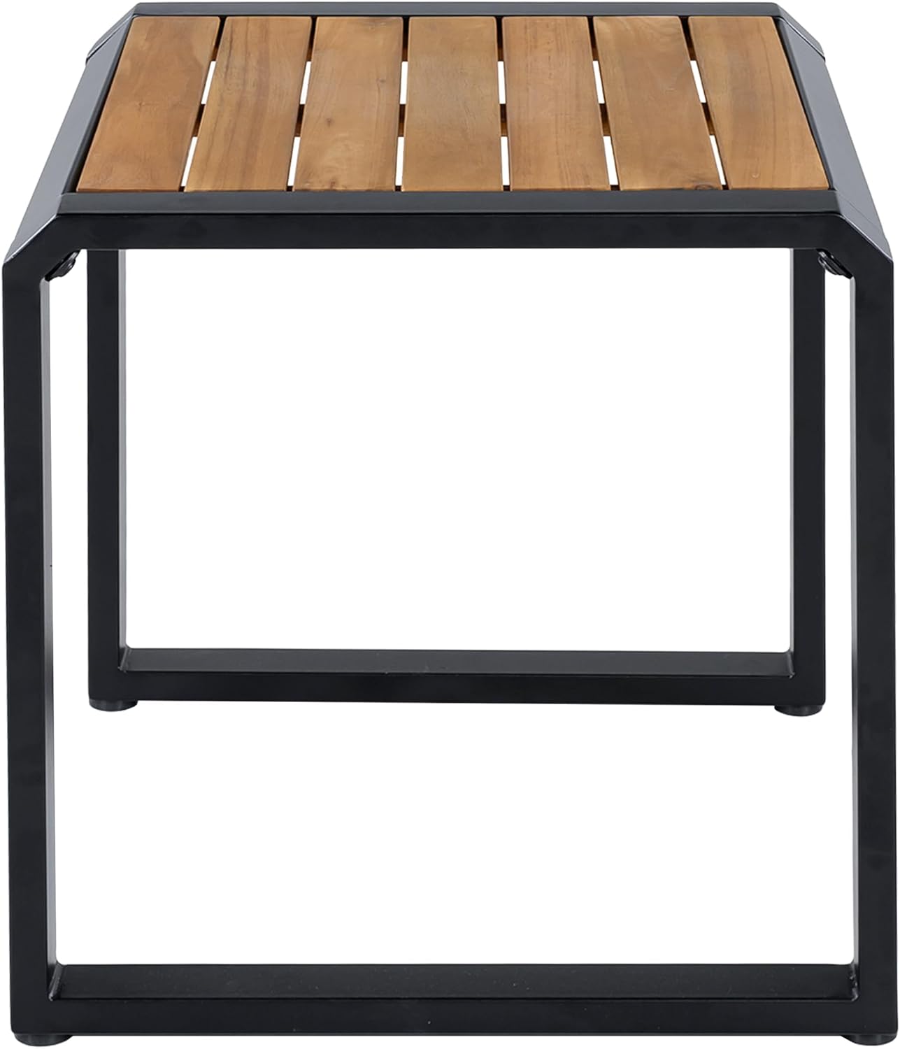 Outdoor Side Table with Teak Wood Top, Metal Frame Patio Accent Table, 120 lbs Capacity, Modern Indoor & Outdoor End Table, Porch, Poolside, Living Room, Sleek Minimalist Design, Teak,Black