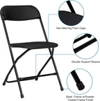 Black Plastic Folding Chairs | Steel Frame, 350 lbs Capacity, Indoor/Outdoor, Set of 4