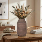 Briful Ceramic Vase for Home Decor, Rustic Brown Textured Decorative Vase for Pampas Grass, Modern Farmhouse Vase for Living Room Coffee Table, Dining Table Centerpiece, Entryway & Shelf (9.8” Tall)