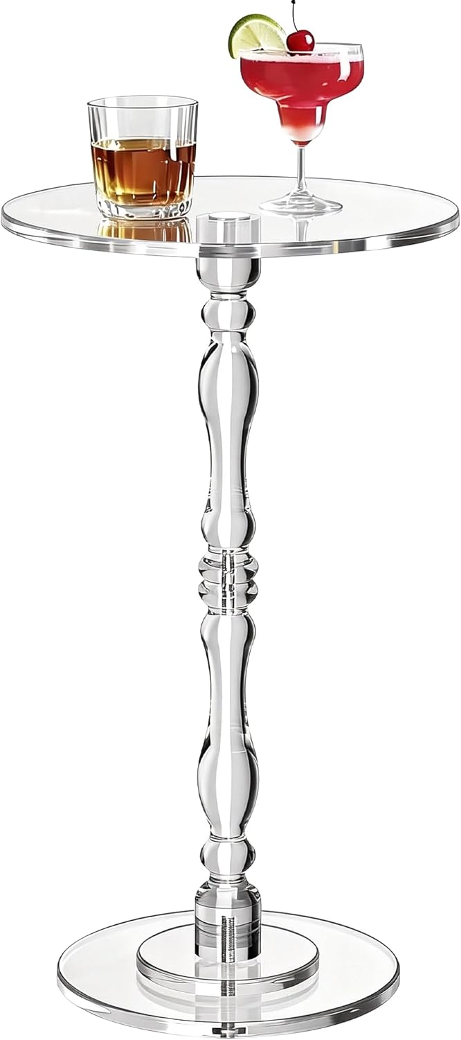 Acrylic Side Table, Classic Roman Column Pedestal End Table for Living Room, Bedroom,Balcony，Easy Assembly (Clear, Large)