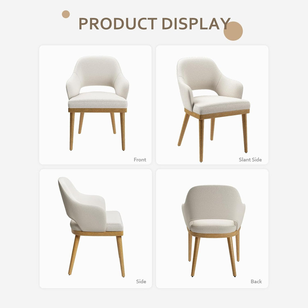 MALOL Wooden Dining Chairs Set of 2, Modern Fabric Upholstered Dining Room Chair, Kitchen Side Chairs, Farmhouse Dinner Chair with Open Back for Kitchen, Beige
