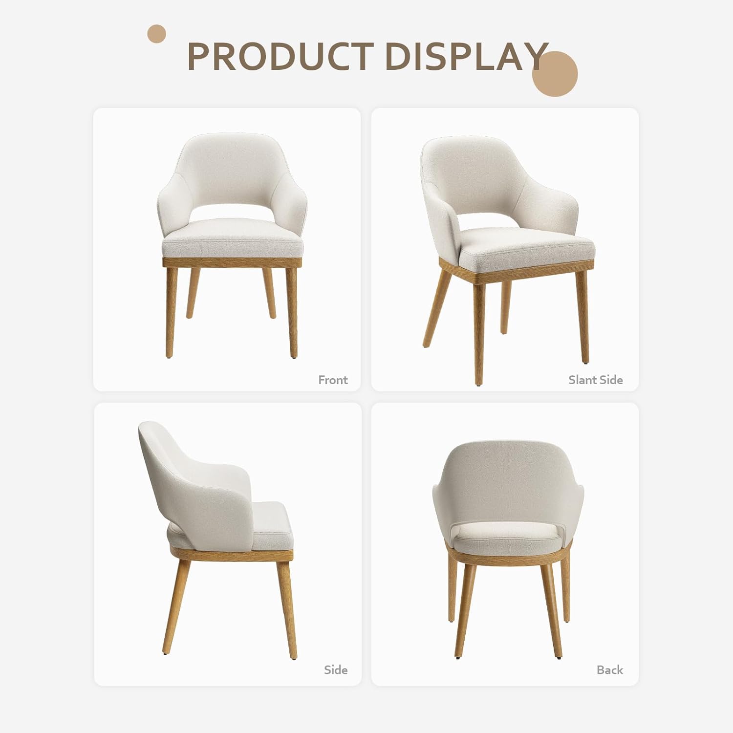 MALOL Wooden Dining Chairs Set of 2, Modern Fabric Upholstered Dining Room Chair, Kitchen Side Chairs, Farmhouse Dinner Chair with Open Back for Kitchen, Beige