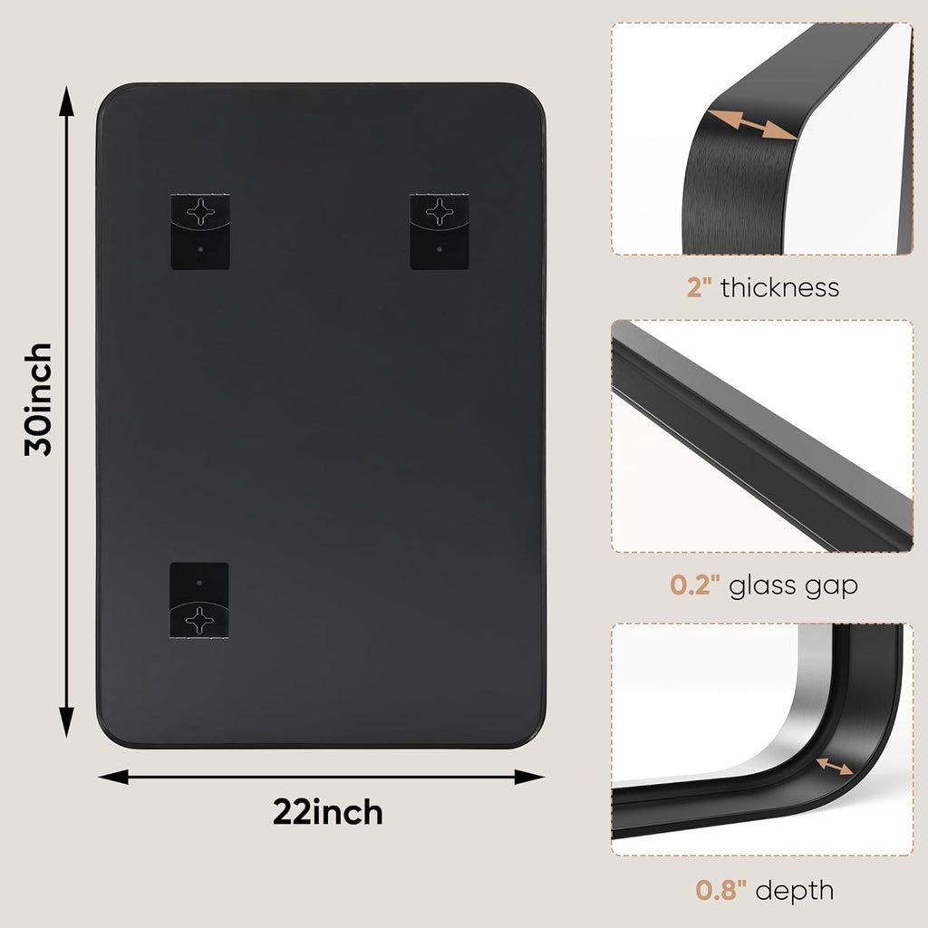 NEWBULIG 22"x30" Black Wall Mirror, Bathroom Mirrors for Over Sink, Matte Metal Framed Vanity Mirror with Tempered Glass, Entryway, Living Room, Bedroom