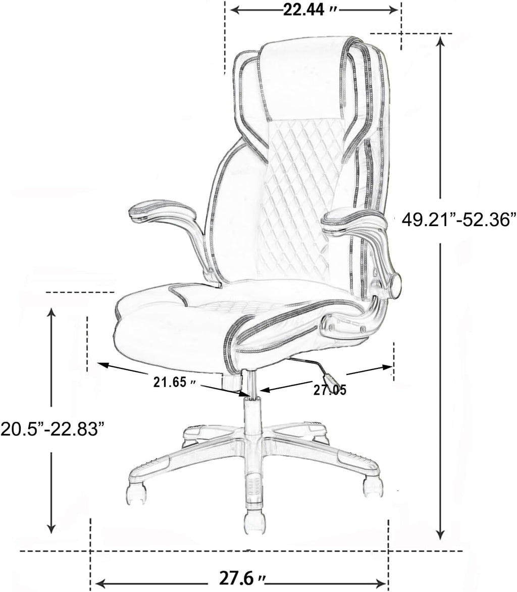 Executive Office Chair with with Flip up Arms, Big and Tall Ergonomic High Back Office Chairs, 90-120° Rocking Lumbar Support Home Computer Desk Chair Wheels(Black)