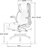 Brown Leather Office Chair with Flip up Arms, High Back Ergonomic Executive Office Chairs with Wheels, 90-120° Rocking Office Desk Chair with Lumbar Support, Swivel Task Chairs