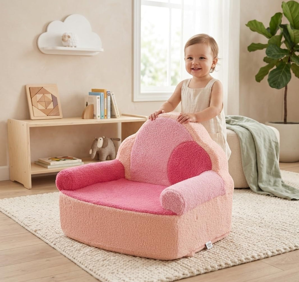 Toddler Foam Chair | Cute Pink Soft Lounge Chair for Toddler Girls Ages 1–4 | Comfy Lightweight Reading Seat for Nursery, Bedroom & Playroom Décor