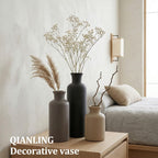 Ceramic Vase Set of 3 - Modern Neutral Vases for Home Decor Rustic Farmhouse Decor Pampas Vase for Table Mantel Entryway Shelf Living Room Kitchen Bathroom