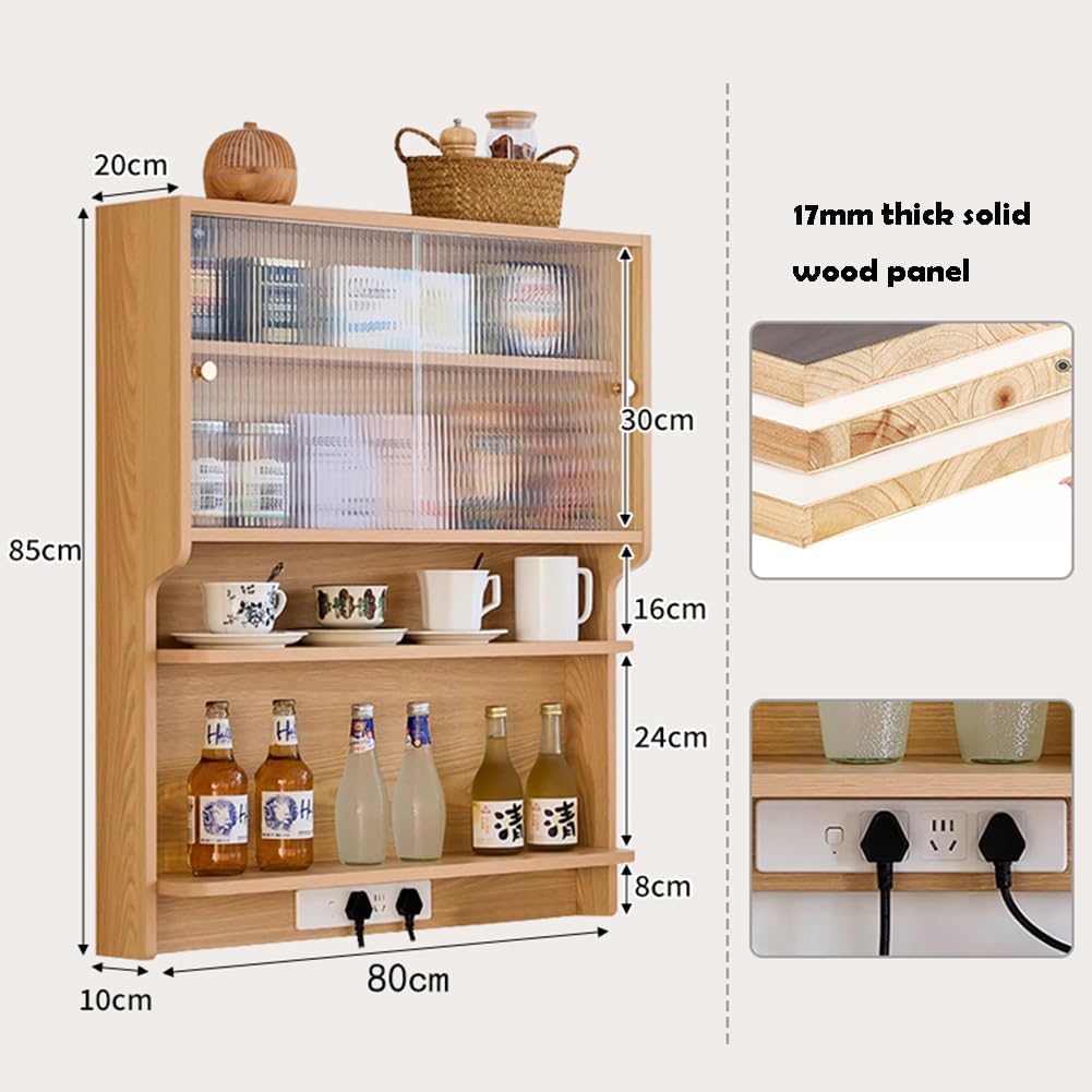 Wood Wall Mounted Pantry Cabinet with Doors, 4-Tier Kitchen Cabinet & Coffee Bar Storage for Dining Room, Living Room