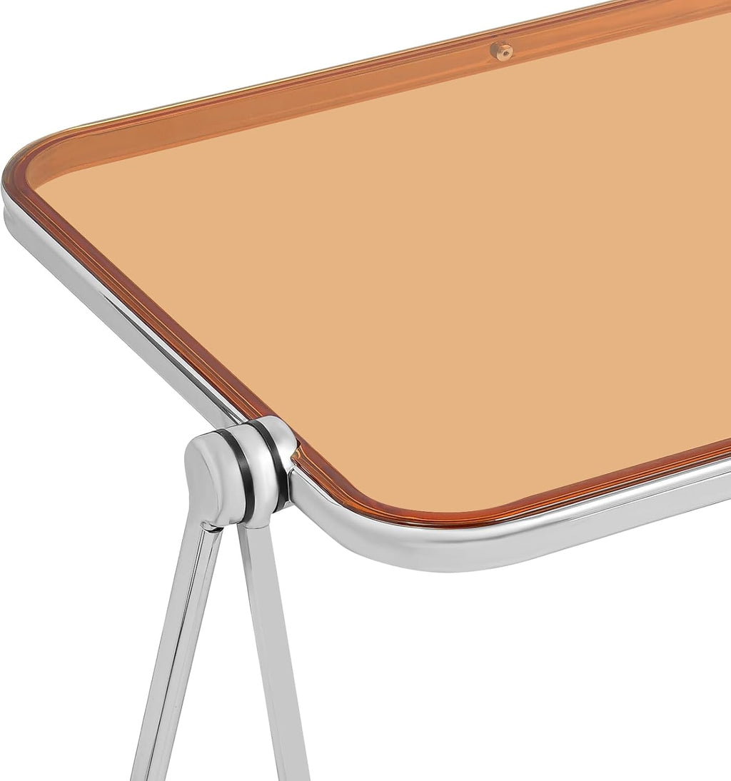 Clear Foldable Side Table, Folding Tiny Writing Desk TV Tray Table Coffee Clear Bed Side Tables Space Saving No Assembly Required for Home Office Small Computer Desk 25 * 20 * 27 inch
