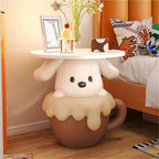 Modern Cute Puppy Side Table with Tray, Resin Dog Sculpture Accent End Table, Creative Bedside Coffee Tables for Living Room Bedroom Office Small Spaces, Funky Furniture for Home Decor