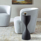 Hourglass Accent Table, Sandpaper Black Iron Base with High Gloss Black Top End Table, Modern Contemporary Side Table Decorative Furniture