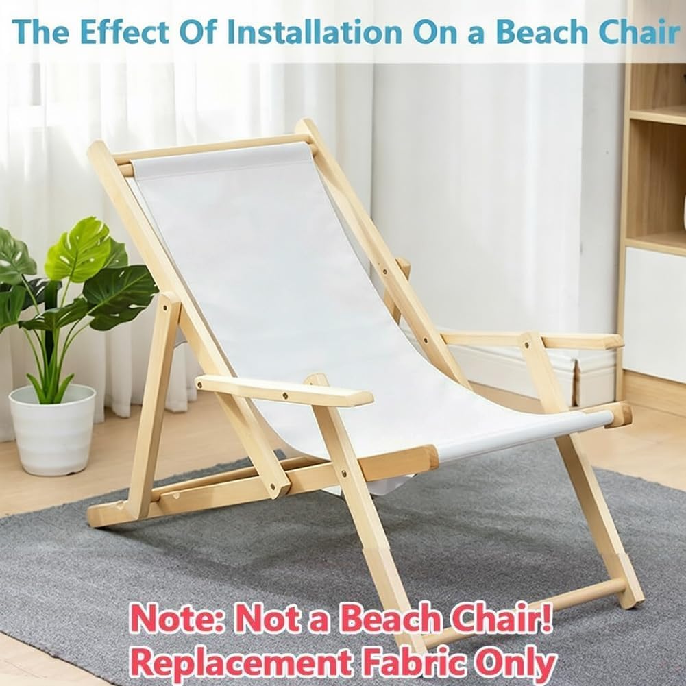 GORGECRAFT 120x43.5cm Thicker Beach Sling Patio Chairs Canvas Folding Chair Replacement Outdoor Cloth Replacements Twill Weave White Portable Reclining Sling Chair Fabric for Summer Vacation Garden