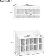 Shoe Storage Bench with Shelves and 4 Hooks, Elegant Hall Tree with Shoes Cubbies and Wall Mounted Coat Rack, Entryway Organizer For Hallway, Foyer, Mudroom, White