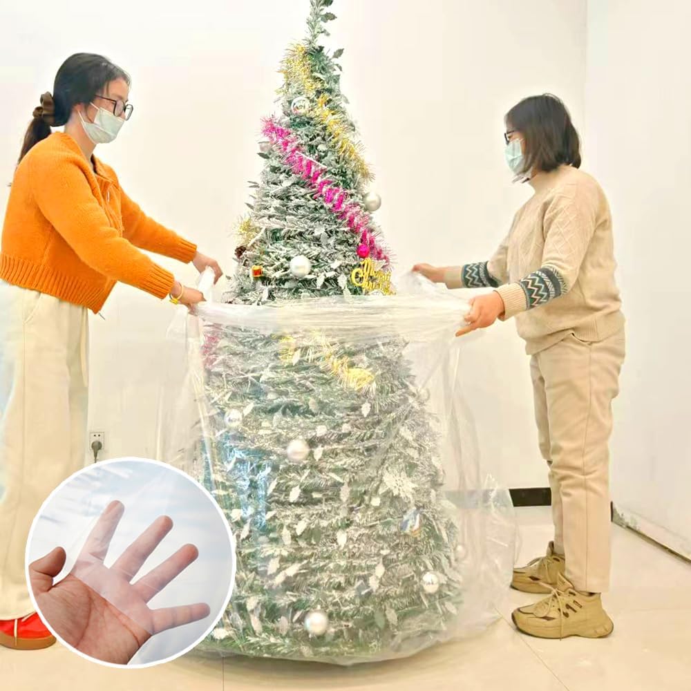 TopSoon Christmas Tree Removal Bag 9-Feet Tall by 6-Feet Wide Christmas Tree Disposal Bag Plastic Patio Furniture Cover Large Clear Storage Bag