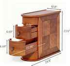 Vintage Wood End Table with 2 Drawers, No Assembly Required Slim Narrow Design for Small Spaces, Sofa Side for Living Room or Nightstand for Bedroom(Brown,Number of Items: 1)