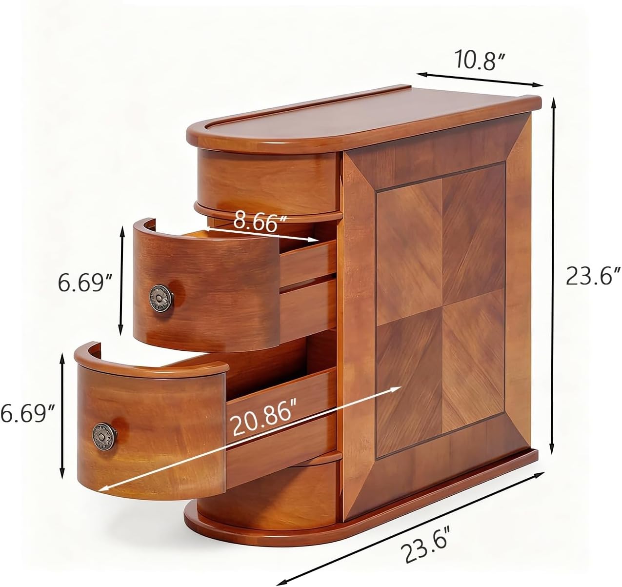 Vintage Wood End Table with 2 Drawers, No Assembly Required Slim Narrow Design for Small Spaces, Sofa Side for Living Room or Nightstand for Bedroom(Brown,Number of Items: 1)