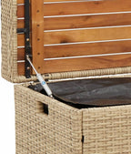 Beige Brown Outdoor Storage Bench, Acacia Wood Poly Rattan Patio Furniture, Weatherproof Garden Seating for Porch, 2-Person Capacity Bench Seating