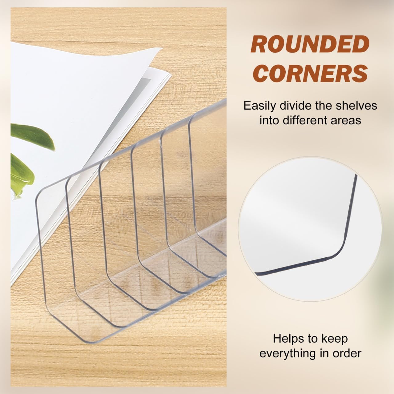 VOSAREA Plastic Shelf Dividers 6pcs Clear Acrylic L Shaped Separator Transparent Organizer Divider for Commodity Classification Cabinets Shelf Store 26cm