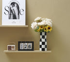 Ceramic Modern Checker Vase for Home Decor, Aesthetic Decoration for Livng Room, Bedroom, Kitchen, Minimalism Abstract Flower Vase Boho Chi, Wabi-Sabi, Hand-Pinched Pottery