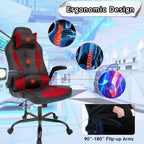Massage Gaming Chair Ergonomic Office Chair High Back Desk Chair PU Leather Executive Chair with Lumbar Support Headrest Armrest PC Racing Computer Chair Task Rolling Swivel Chair, Red