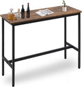 44.5" Bar Table, Pub Table with Adjustable Feet Floor Protector, Narrow Rectangular Kitchen Counter Bar Tables, Sofa High Top Tables with Black Metal Legs, Rustic Brown