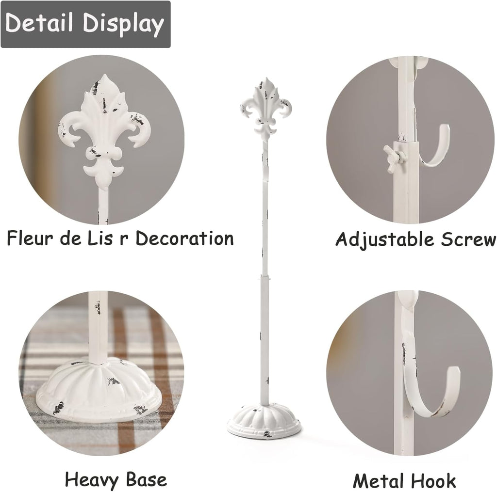 Wreath Stands for Display, Adjustable Wreath Holder Stand, Cast Iron White Retro Wreath Hanger 18" to 26" with Heavy Base, Fleur-De-Lis Tall Floor and Tabletop Christmas Wreath Stands