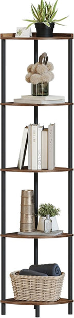SUNMORY 5 Tier Corner Shelf Stand,Industrial 65" Corner Shelves Display Shelf for Living Room Decor,Wall Corner Bookshelf Multi Unit Organizer,Tall Shelf Plant Stand for Bedroom,Bathroom,Small Space