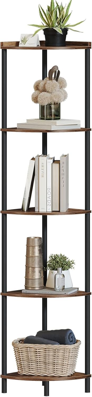 SUNMORY 5 Tier Corner Shelf Stand,Industrial 65" Corner Shelves Display Shelf for Living Room Decor,Wall Corner Bookshelf Multi Unit Organizer,Tall Shelf Plant Stand for Bedroom,Bathroom,Small Space