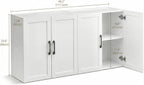 Wall Cabinet with Adjustable Shelves, Laundry Room Cabinet with 4 Doors, Kitchen Storage Cupboard Cabinet, Wall Mount Medicine Cabinet for Bathroom, Living Room, White