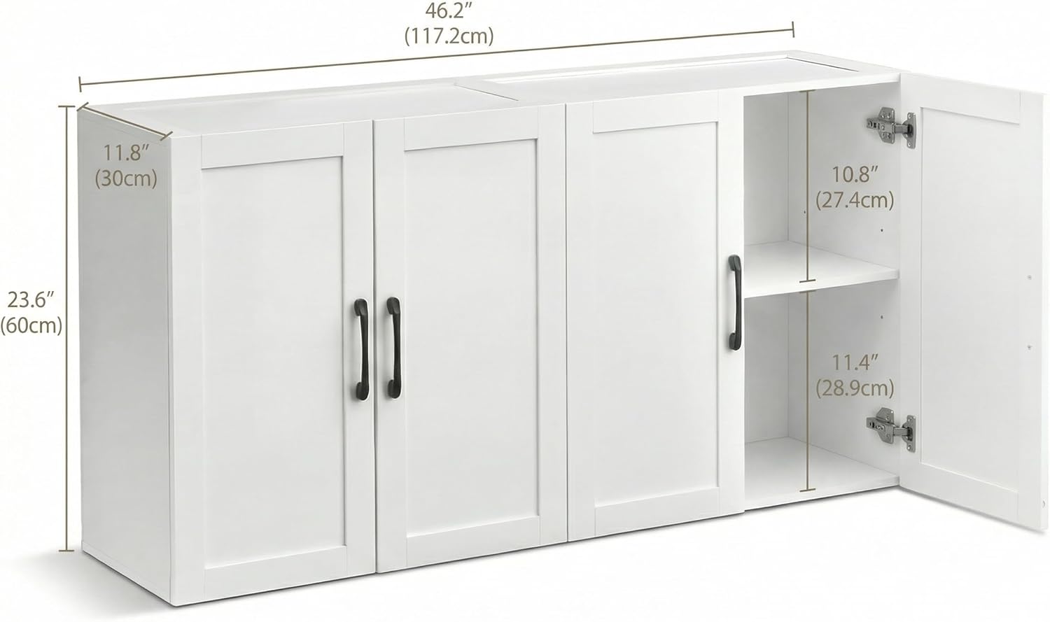 Wall Cabinet with Adjustable Shelves, Laundry Room Cabinet with 4 Doors, Kitchen Storage Cupboard Cabinet, Wall Mount Medicine Cabinet for Bathroom, Living Room, White