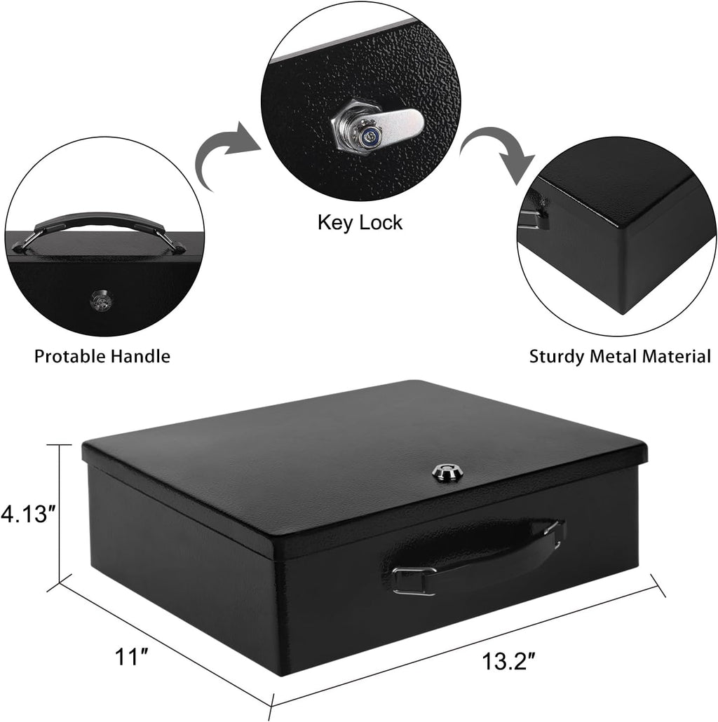 Fireproof Document Box, Fire Resistant Safe Box with Key Lock for Home, Portable Fireproof Lock Box for Personal Items, Passport, Cash, Tablet, X Large 13.2" x 11" x 4.13"