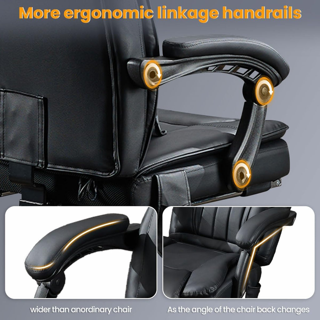 6 Points Vibration & Heat Massage Office Chair with Foot Rest,500lbs Big and Tall Office Chairs,Ergonomic Reclining Desk Chair for Home Office,Gaming