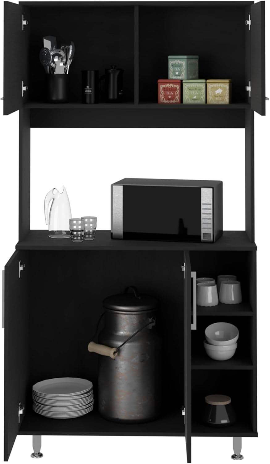 37.4" D*15.7" W*70.9" H Freestanding Kitchen Pantry with 2 Shelves, 2 Double Doors, 4 Sliver Legs, Rectangular Double Door Cabinet, Traditional, for Living Room, Dining Room, Black