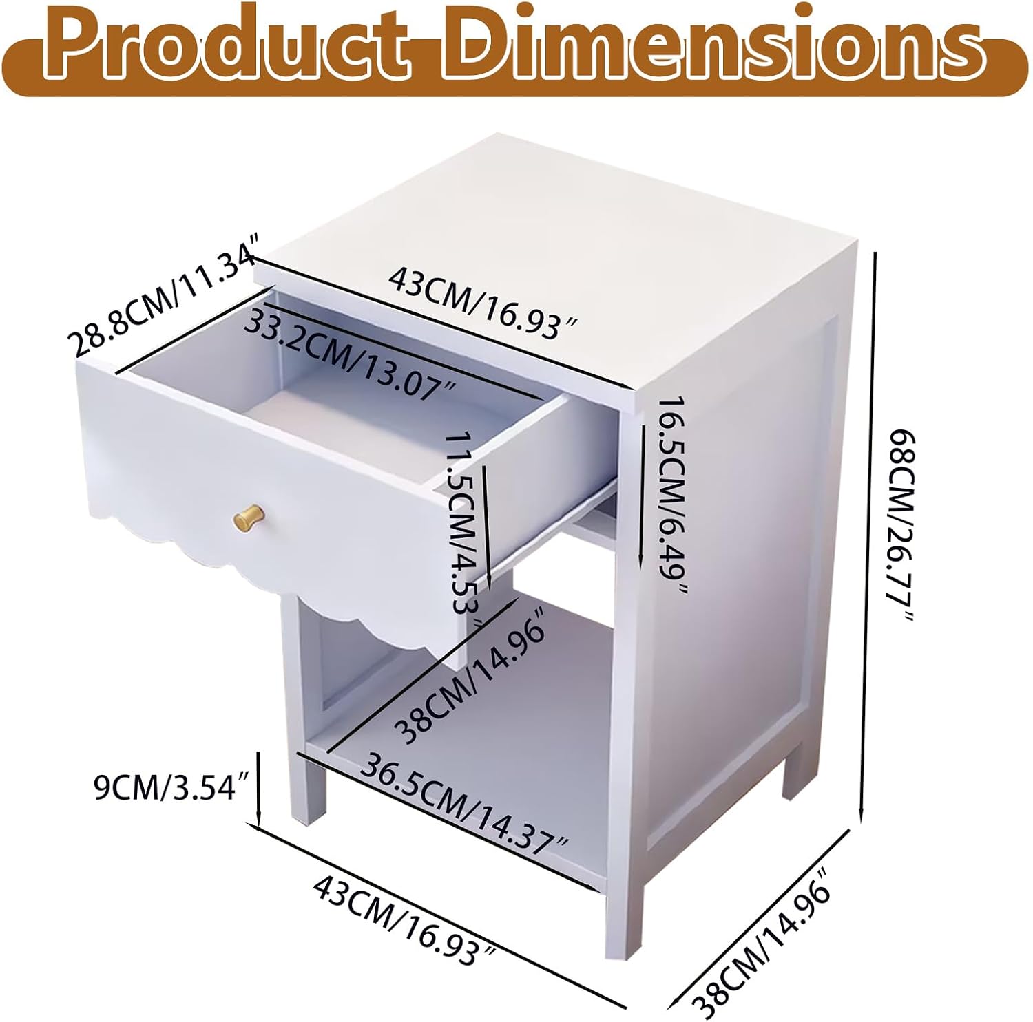 Night Stand Nightstand with Drawer and Open Storage Shelf (Light Purple) | Scalloped Edge Bedside Table for Girls, Kids, Small Side Table for Small Space Bedroom Living Room