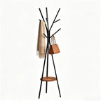 HOME BI Coat Rack, Coat Hanger Stand with Shelves, Freestanding Hall Tree, Metal Hat Hanger with 9 Hooks for Clothes Hats and Scarves, Black and Rustic Brown(Black+Rustic Brown)