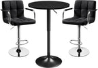 Yaheetech 3-Piece Bar Table Set, Round Bar Table and PU Leather Adjustable Swivel Chairs, Modern Counter Height Table Set with 2 Bar Stools for Kitchen, Full Black