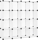 SONGMICS Cube Storage Organizer, Set of 16 Plastic Cubes, Book Shelf, Closet Organizers and Storage, Room Organization, Bedroom Living Room, 12.2 x 48.4 x 48.4 Inches, White ULPC44L