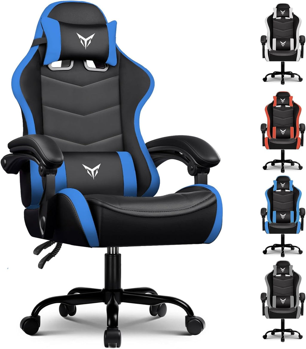 GTPLAYER Gaming Chair, Video Game Chairs Racing Style PC Game Chairs 350lbs for Adults - Padded High Back Ergonomic Reclining Silla Gamer, Linkage Armrest, Blue